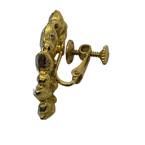 Vintage Napier Clip On Earrings Swarovski Crystal Gold Tone 1.25" Tall - Picture 4 of 5